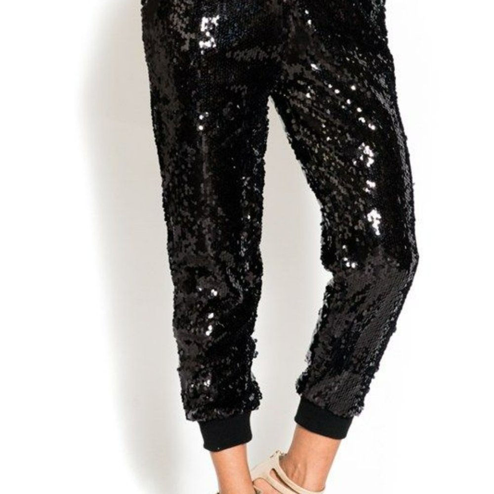 Black Sequin Jogger Pants